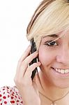 Woman Talking On Her Cell Phone Stock Photo