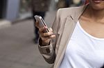 Woman Texting On The Phone Stock Photo