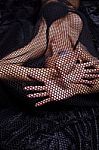 Woman Traped In Black Fishnet Stock Photo