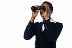 Woman Viewing Through Binocular Stock Photo