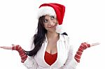 Woman Wearing Christmas Hat Stock Photo