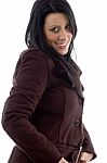 Woman Wearing Sheepskin Coat Stock Photo