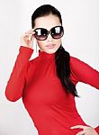 Woman With Big Sun Glasses Stock Photo