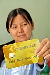 Woman With Credit Card Stock Photo