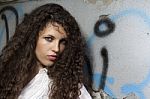 Woman With Curly Hair Stock Photo