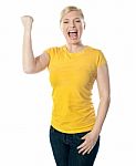 Woman With Raised Arm Stock Photo