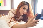 Woman With Smart Phone Stock Photo