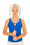 Woman With Tennis Raquet Stock Photo