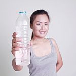 Woman With Water Bottle Stock Photo