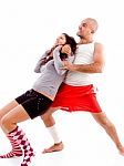 Women Fighting With Muscular Male Stock Photo