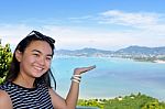 Women Tourist Inviting To See Of The Sea In Phuket Province, Tha Stock Photo