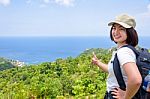 Women Tourist On Viewpoint At Koh Tao Stock Photo