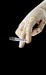 Wooden Hand With Cigarette  Stock Photo