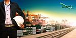 Working Man And Ship,trains ,plane ,freight Cargo Logistic And Import,export Transportation Stock Photo