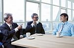 Working Man Relaxing In Coffee Break Room And Happy Emotion To Talking Funny Topic Use For People Lifestyle And Business Man Office Life Stock Photo