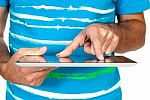 Working With Touchscreen Tablet Stock Photo