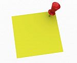 Yellow Note And Red Push Pin Stock Photo