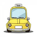 Yellow Taxi Front View Stock Photo