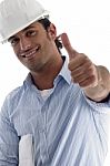 Young American Architect With Thumbs Up Hand Gesture Stock Photo