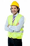 Young Architect With Safety Helmet And Jacket Stock Photo