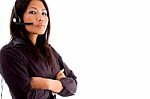 Young Asian Businesswoman With Headphone Stock Photo