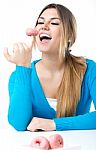 Young Beautiful Girl Eating Donut. Isolated On White Stock Photo