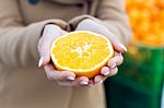 Young Beautiful Woman Shopping Fruit In A Market Stock Photo