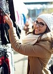 Young Beautiful Woman Shopping In A Market Stock Photo