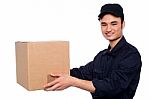 Young Boy Delivering Parcel Stock Photo