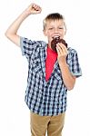 Young Boy Eating Chocolate Cookie Stock Photo