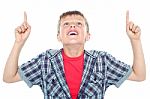 Young Boy Showing Pointing Upwards Stock Photo