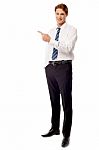 Young Business Executive Pointing Away Stock Photo