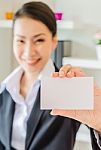 Young Business Show Empty Card Stock Photo