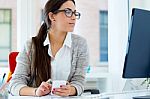 Young Businesswoman Working In Her Office With Laptop Stock Photo