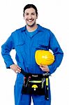 Young Construction Worker Posing Confidently Stock Photo