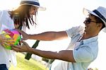 Young Couple Having Fun In A Park Stock Photo