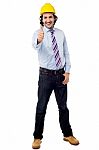 Young Engineer With Thumbs Up Stock Photo