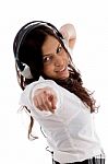 Young Female Enjoying Music Stock Photo