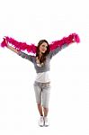 Young Female Holding Feather boa Stock Photo