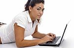 Young Female Working On Laptop Stock Photo