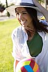 Young Girl Having Fun In A Park Stock Photo