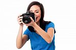 Young Girl Taking Photos Stock Photo