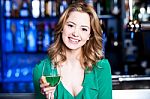 Young Girl With A Glass Of Champagne Stock Photo