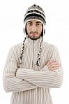 Young Guy Wearing Winter Cap Stock Photo