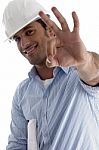 Young Handsome Architect Gesturing Perfection Stock Photo