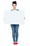 Young Lady Holding Blank Board Stock Photo