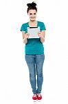 Young Lady Holding Tablet Pc Stock Photo