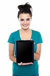 Young Lady Holding Tablet Pc Stock Photo