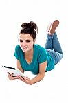 Young Lady Holding Tablet Pc Stock Photo