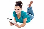 Young Lady Holding Tablet Pc Stock Photo